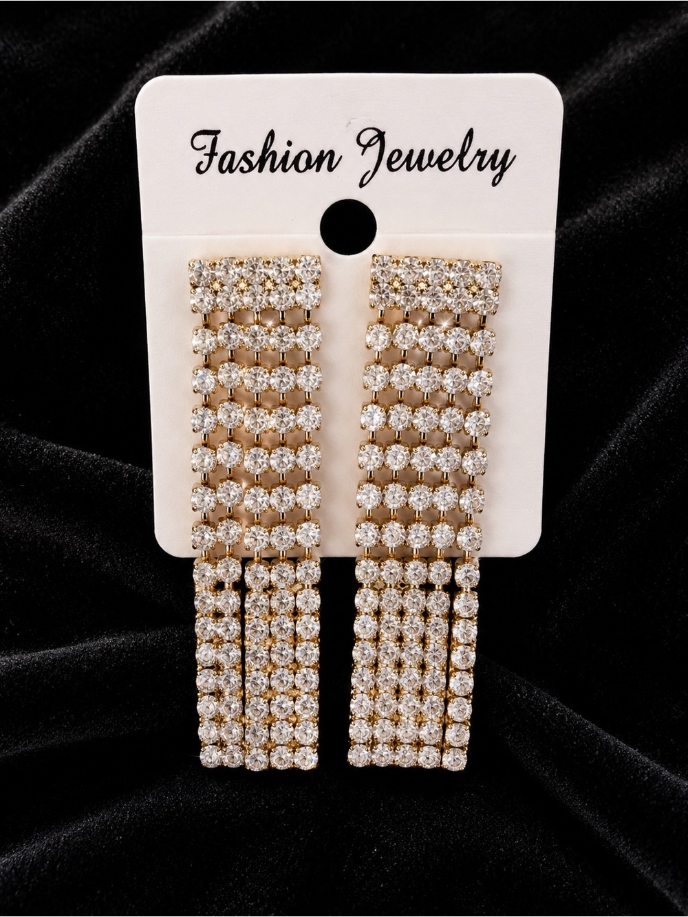 Fashion Jewelry Gold and Rhinestones Waterfall Earrings